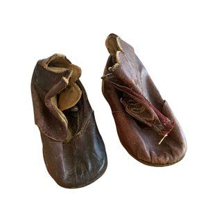 Antique Worn Brown Leather Baby Shoes
